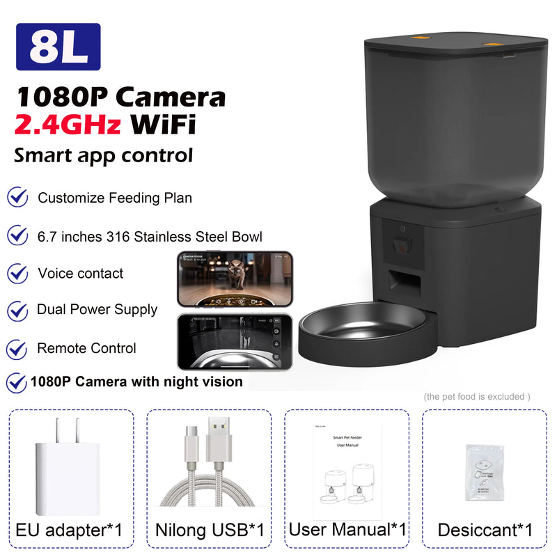 Smart 8L Automatische Katzenspender mit HD-Kamera