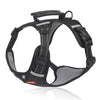 Black adjustable reflective dog harness with a handle and breathable vest