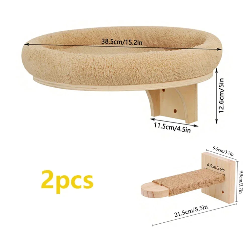 Wall-Mounted Cat Hammock and Climbing Stairs with Scratcher