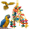 Colorful Wooden Bead and Rope Parrot Chew Toy with Hanging Hook