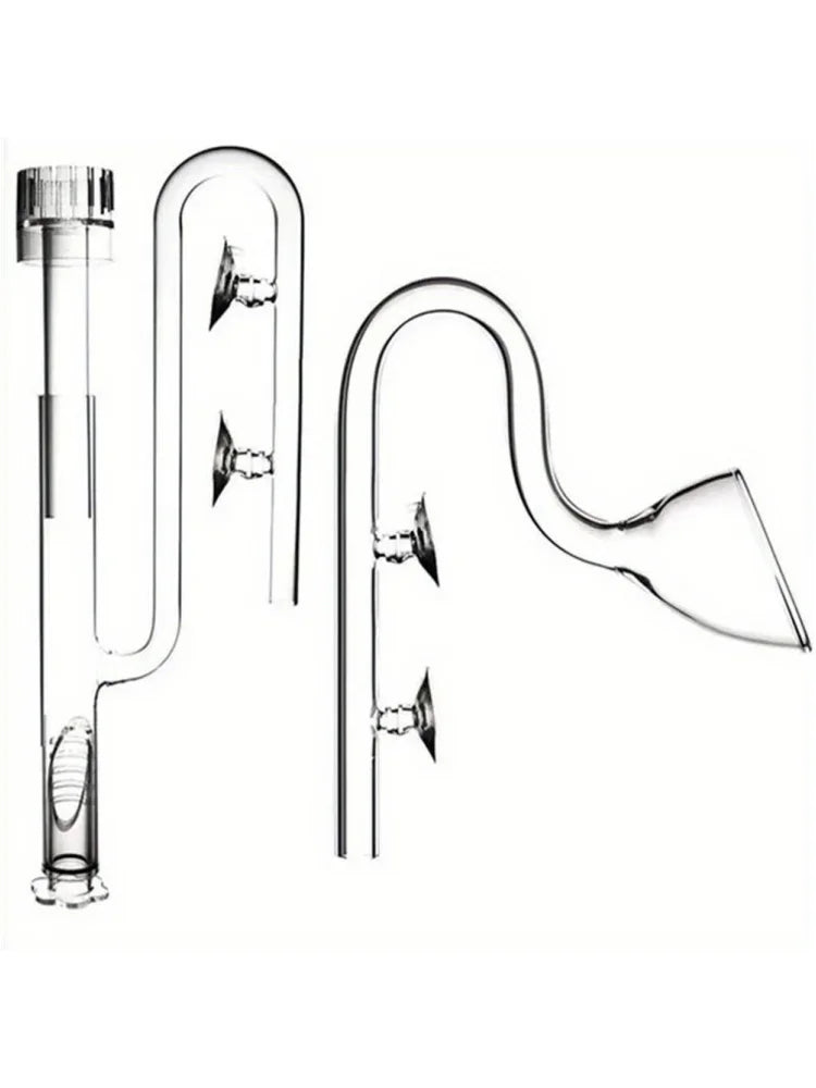 Klares Glaslilienrohr für Aquariumwasserfluss mit Mundstück und gebogener Röhre.