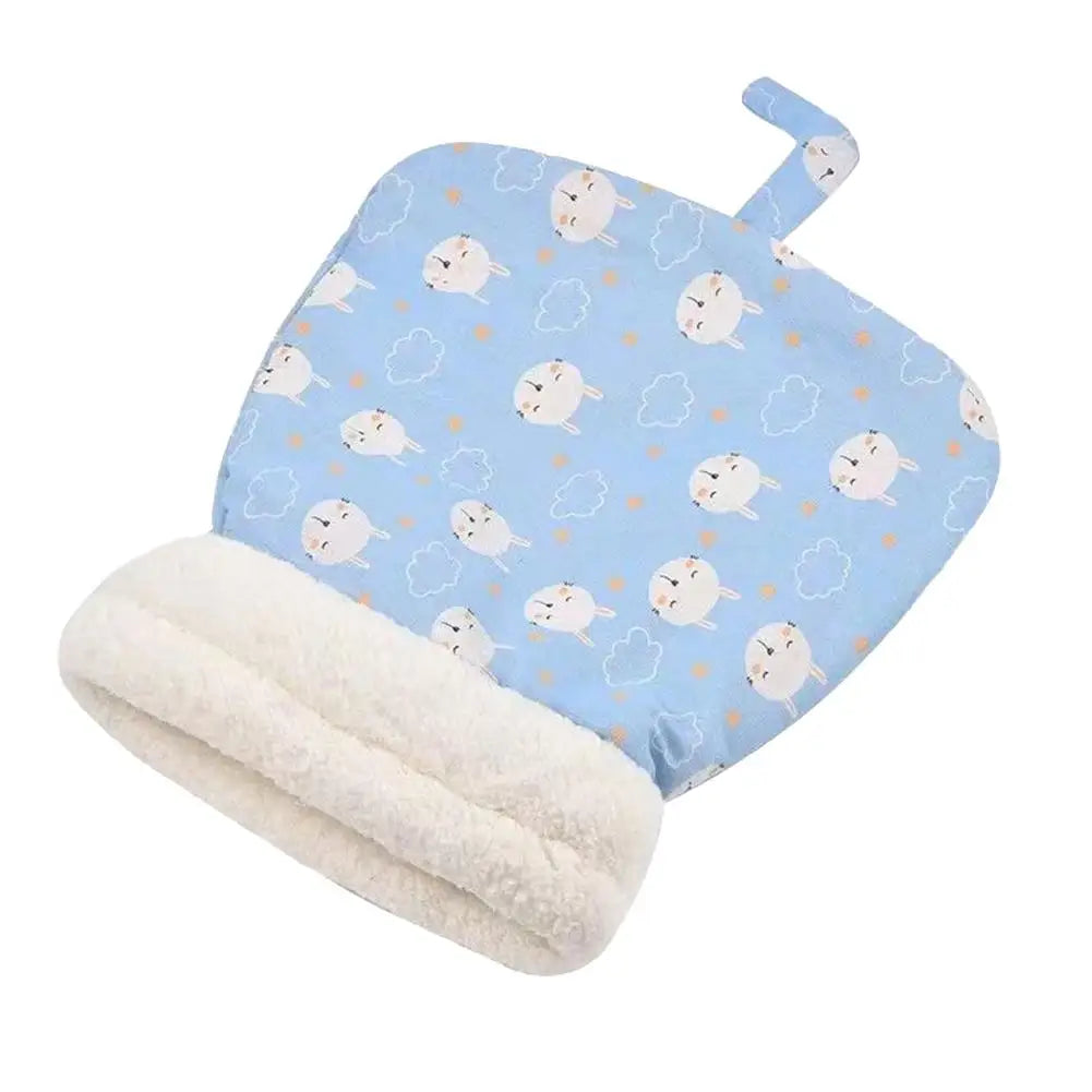 Light blue plush sleeping bag featuring a cat and dog tunnel hideaway