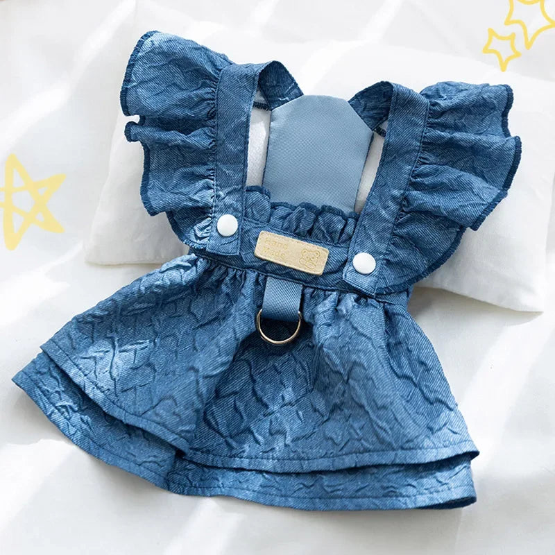 Vestido de Mezclilla para Perro con Anillo para Correa