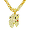 A gold iced out letter and animal pendant Cuban link chain necklace