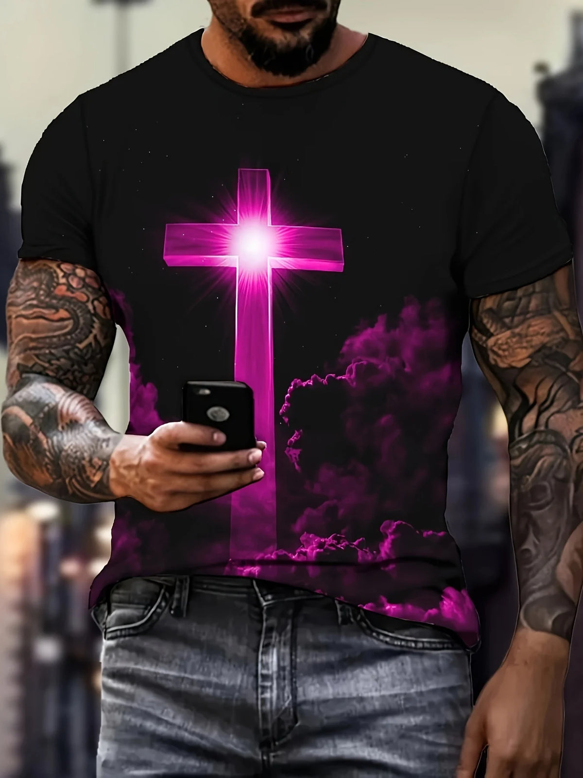Faith-Inspired Graphic Crew Neck Tee for Men