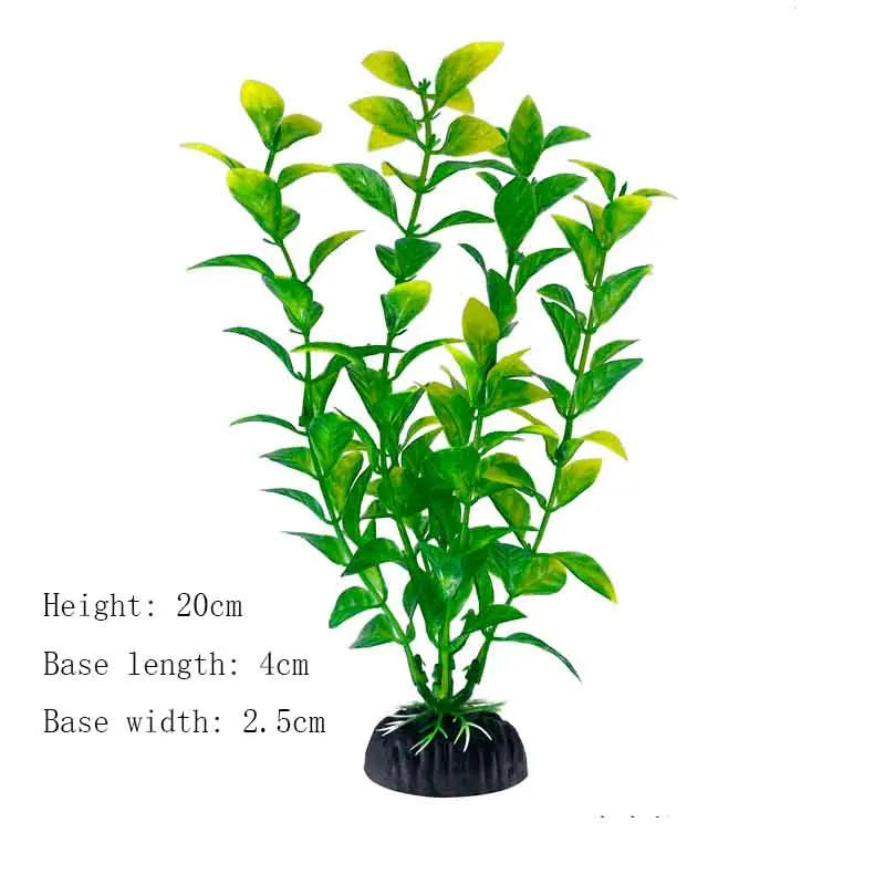 A vibrant green artificial aquarium plant with a 20cm height and 4cm base length.