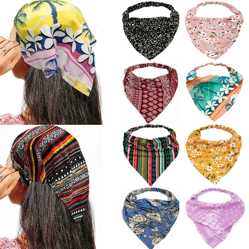Boho Floral Print Cotton Triangle Hair Bandanas