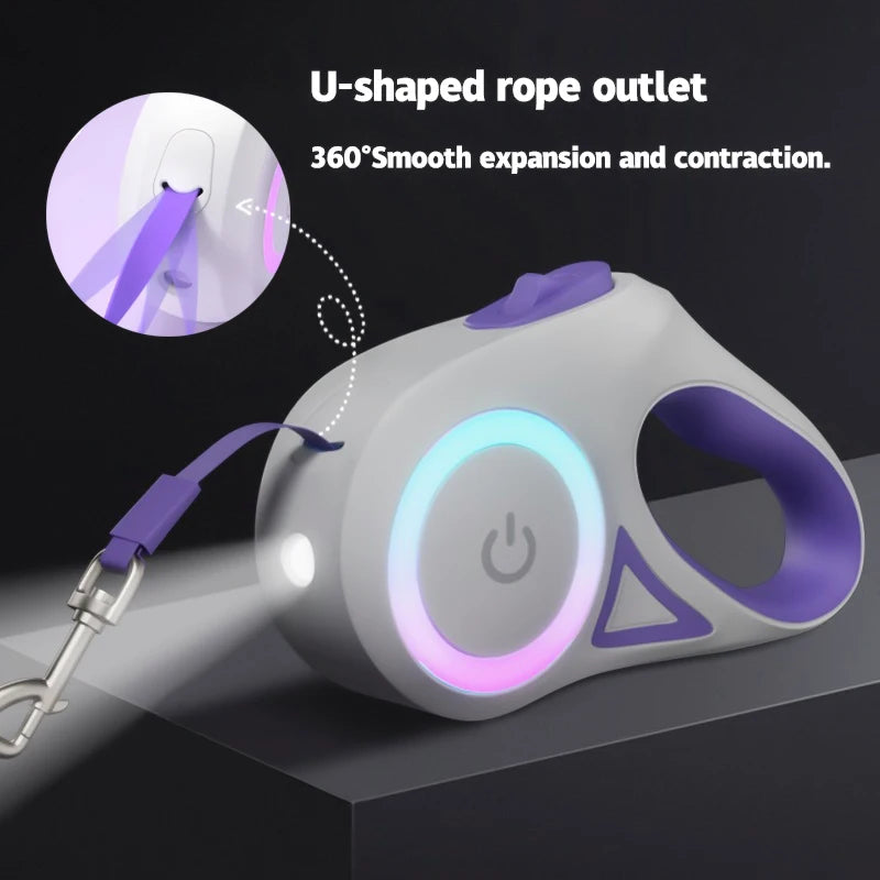 A U-shaped rope outlet for an LED retractable dog leash, showing smooth expansion and contraction.