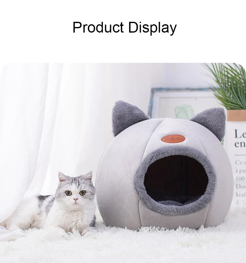 Cat Head-Shaped Cozy Cave Bed for Small to Medium Pets