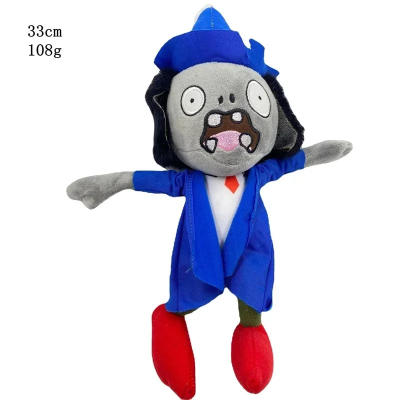 A plush toy of the Plants vs. Zombies Gargantuar with blue skin, black hair, and red feet.