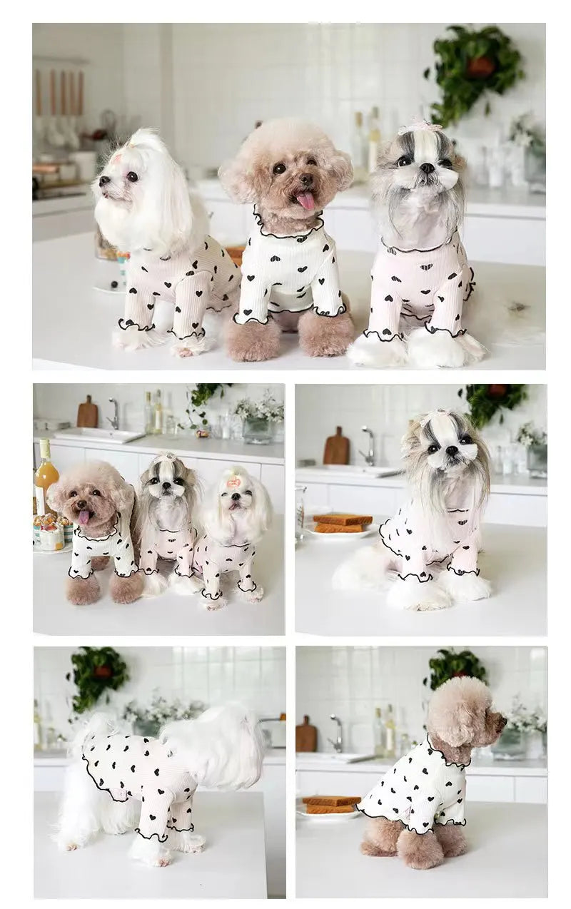 Cozy Heart Print Waffle Vest for Small Dogs