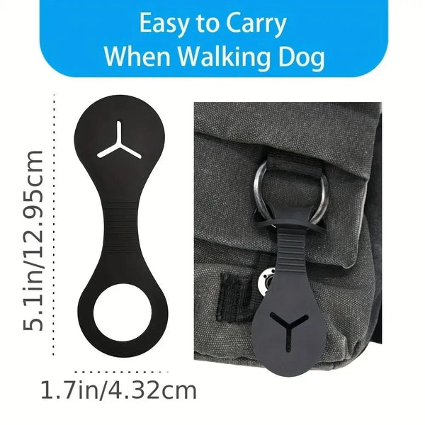 Black silicone dog poop bag holder with a clip shown next to a dark fabric pouch.