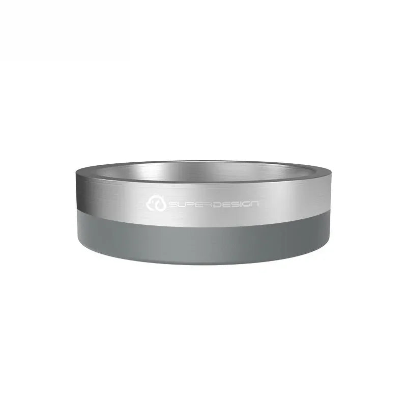 A silver stainless steel insulated dog bowl with a non-skid base.