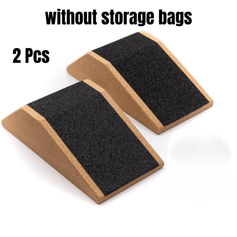Two anti-slip cork squat wedges for heel elevation in fitness workouts