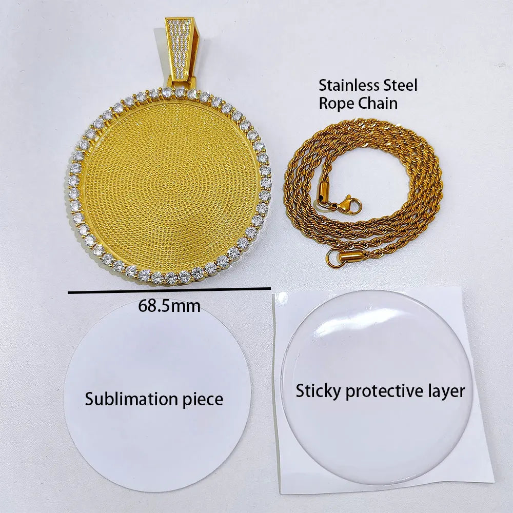Custom Photo Medallion Pendant Necklace in 18k Gold Finish