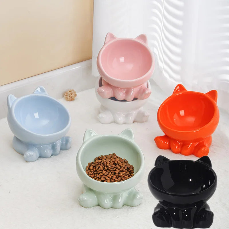 Ceramic Cat Bowl with High Feet for Pet Feeding