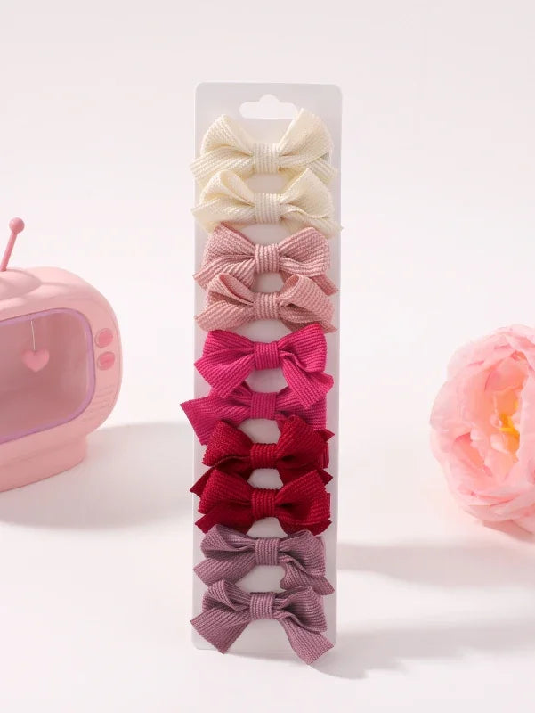 Cute Solid Ribbon Hair Bow Clips (Set of 10)