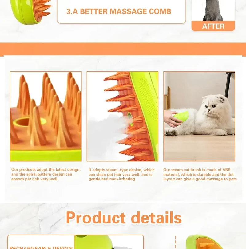 Brosse de toilettage à vapeur électrique pour chats et chiens