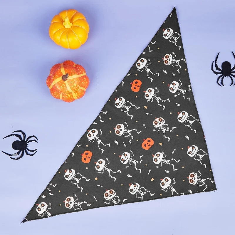 Halloween Dog Bandana with Pumpkin and Spider Web Design