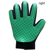 A bright green silicone pet grooming glove with a textured surface shown from the palm side.