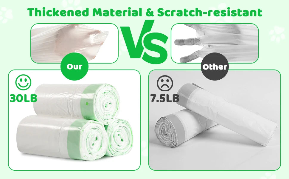 Comparison showing thickened scratch-resistant litter liners versus other types of cat litter box liners.