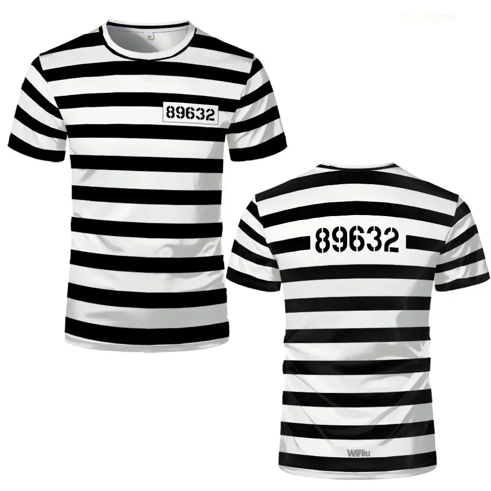 Classic Prisoner Striped T-Shirt for Halloween and Casual Wear