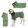 A green quick-dry absorbent pet bathrobe for dogs and cats shown on a dog.