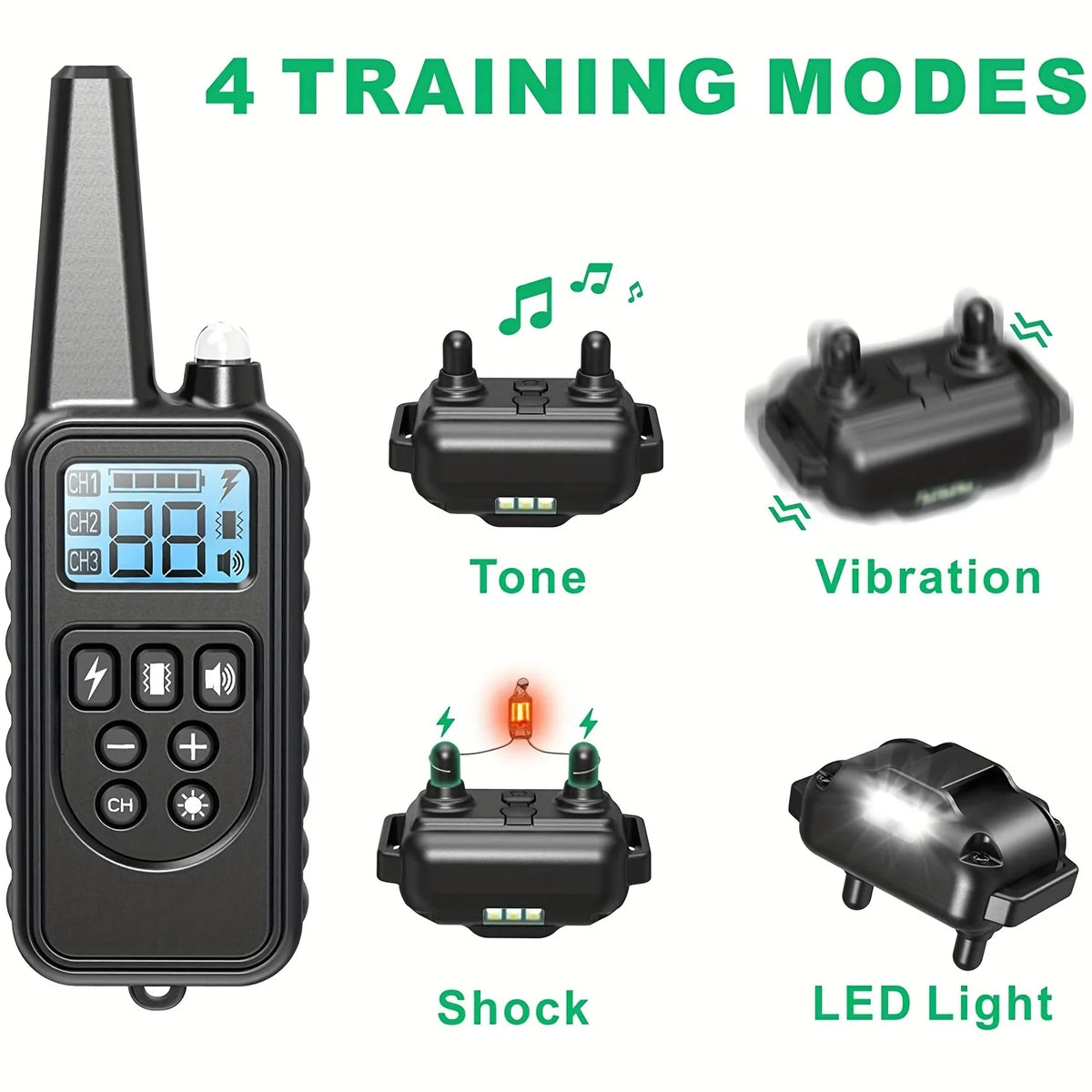 Rechargeable Dog Training Collar with Remote, Vibration, and Light