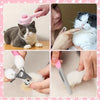 Tierpflege-Set, das Hände benutzt, um Krallenpflege und Baden bei einer Katze zu pflegen.