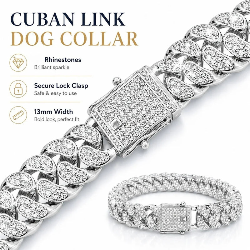 Rhinestone Cuban Chain Dog Collar