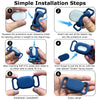 Six steps showing the installation of a silicone protective case for a pet tracker with a collar mount