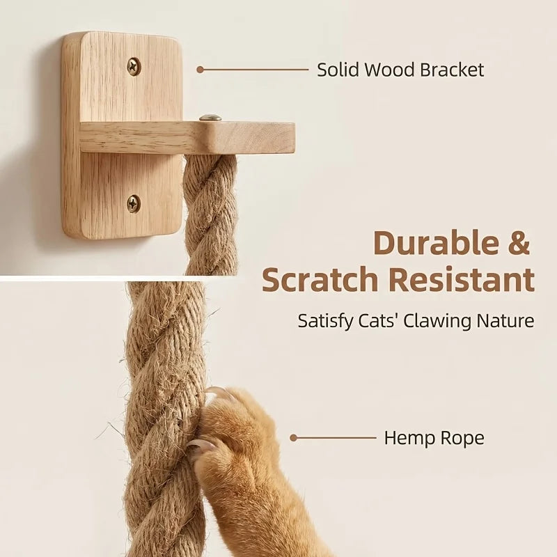 Wandmontierter Holzhalter und Hanfseil Sisal Kratzbaum für Katzen