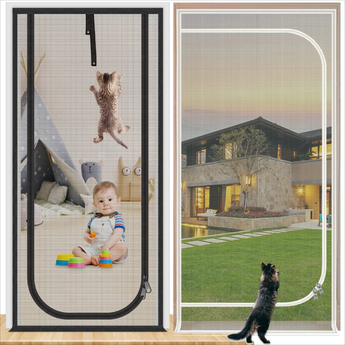 Pet Screen Door Curtain with Double Zipper – Scratch-Resistant Mesh for Interior Doors