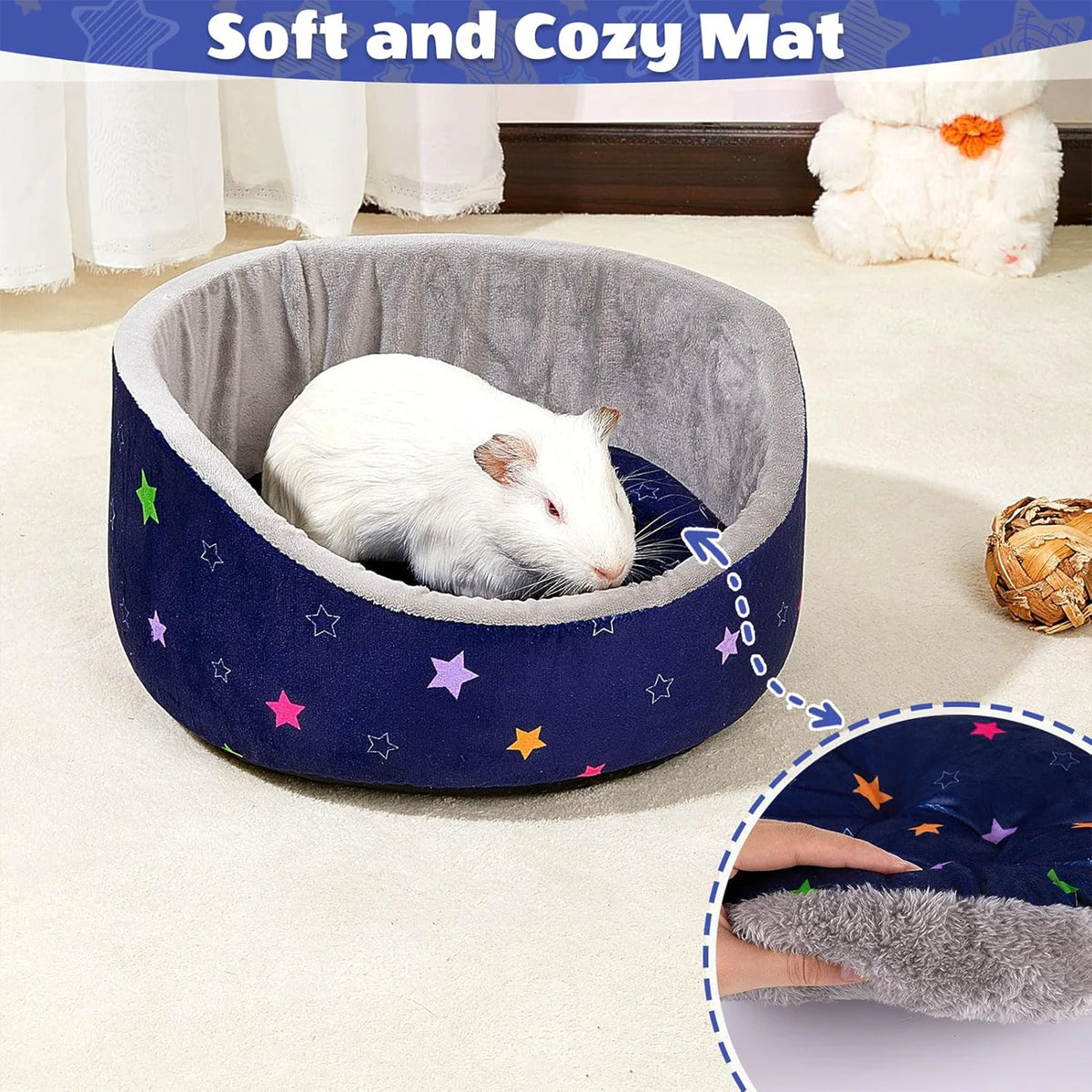 Cozy Fleece Hideout Bed for Small Pets with Removable Cushion