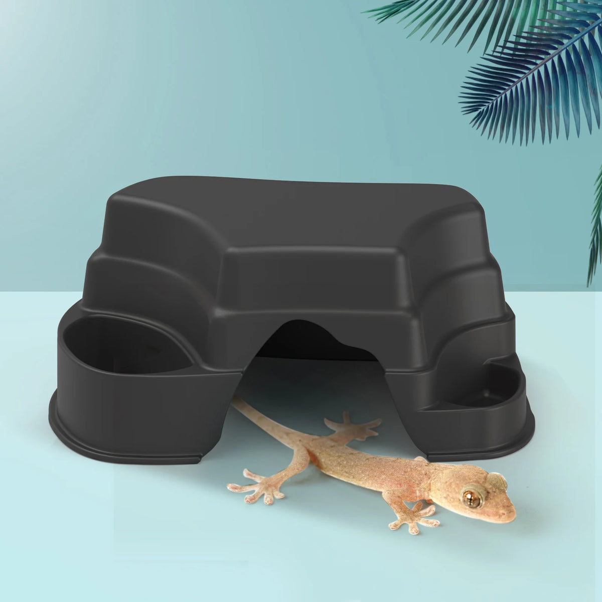 Reptile Hide Cave Decor with 2 Food Bowls