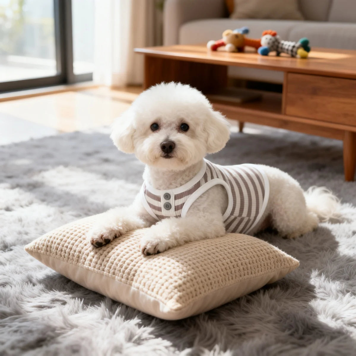 Striped Waffle Knit Dog Tank Top with Button Detail