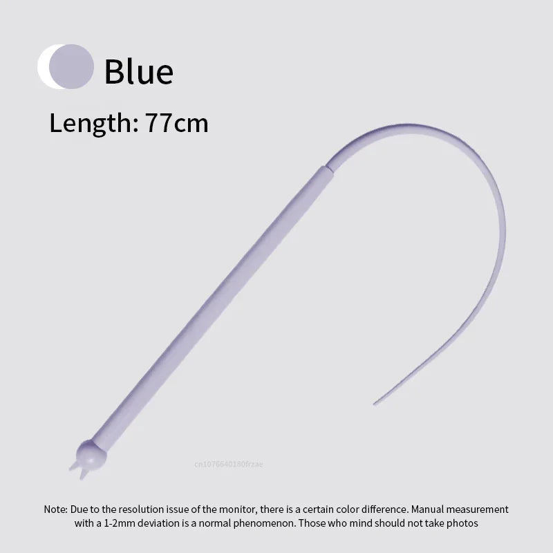 A purple silicone cat teaser toy with a long, flexible tail is shown against a light gray background.