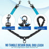 A black dual dog leash featuring reflective handles and an elastic buffer designed for tangle-free movement.