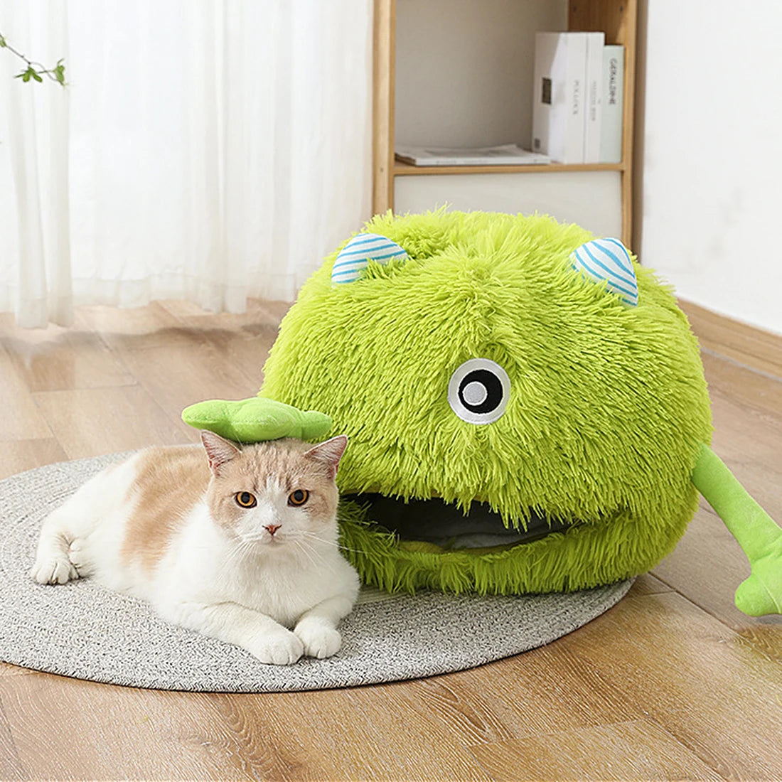 Monster Cartoon Plush Cat Bed Cave with Cushion