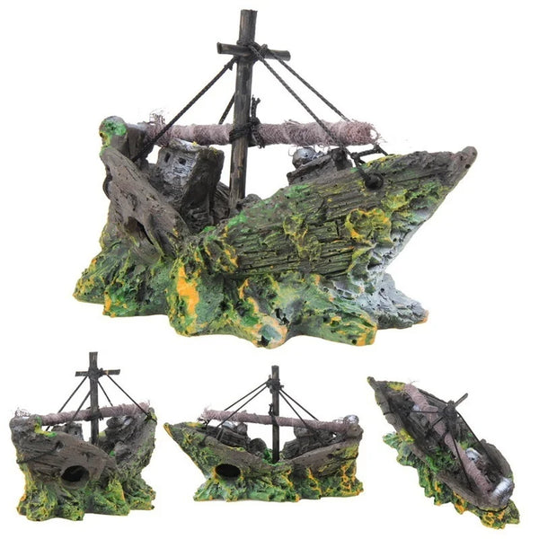 Pirate Ship Wreck Aquarium Decor - Resin Boat Ornament