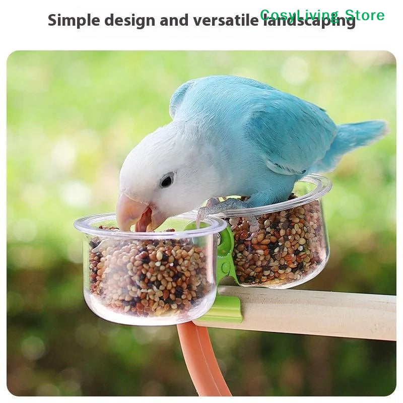 Clip-On Bird Feeder Cup for Parrot Food and Water