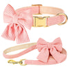 Pink velvet dog collar and leash set with a bowknot