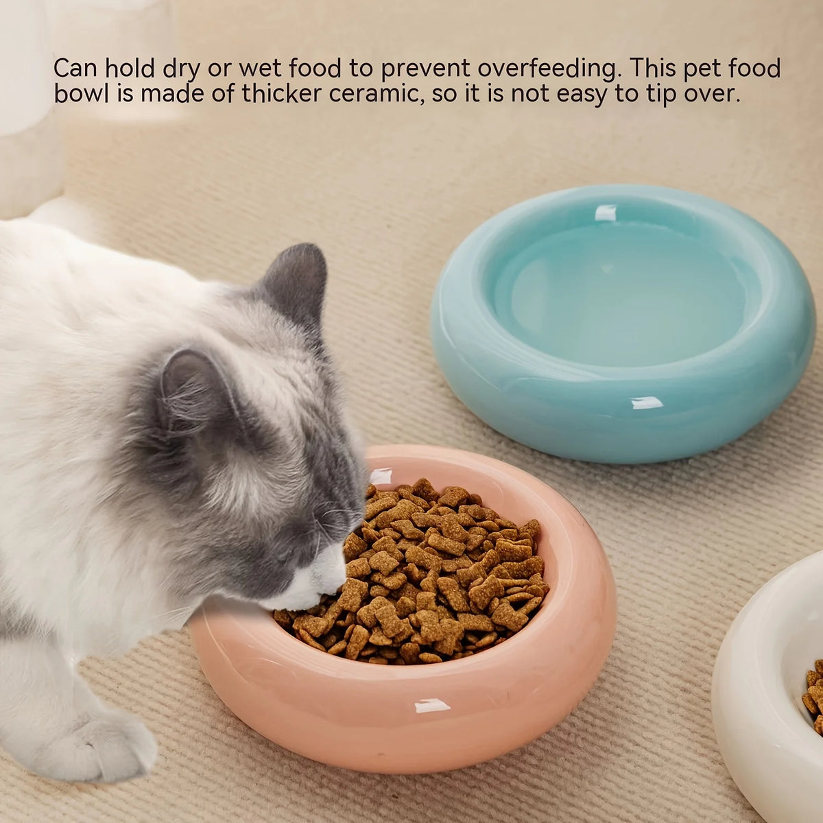 Ceramic Donut Cat Bowl with Anti-Slip Base