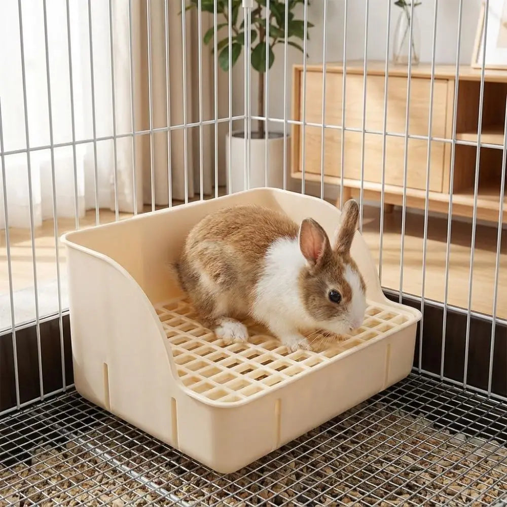 Corner Rabbit Litter Box with Removable Tray and Grid