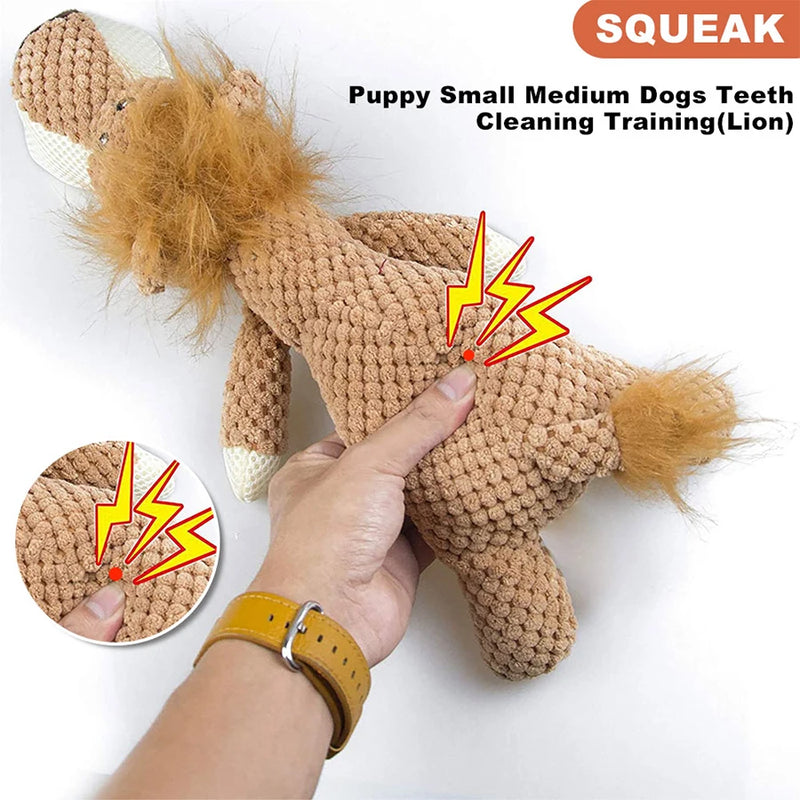 Bite-Resistant Plush Dog Toy Lion Wolf Elephant Squeaky
