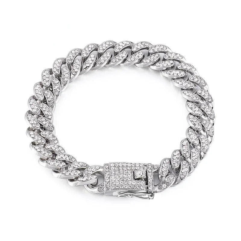 Luxus-Hundehalsband mit Strass und Cubano-Kette