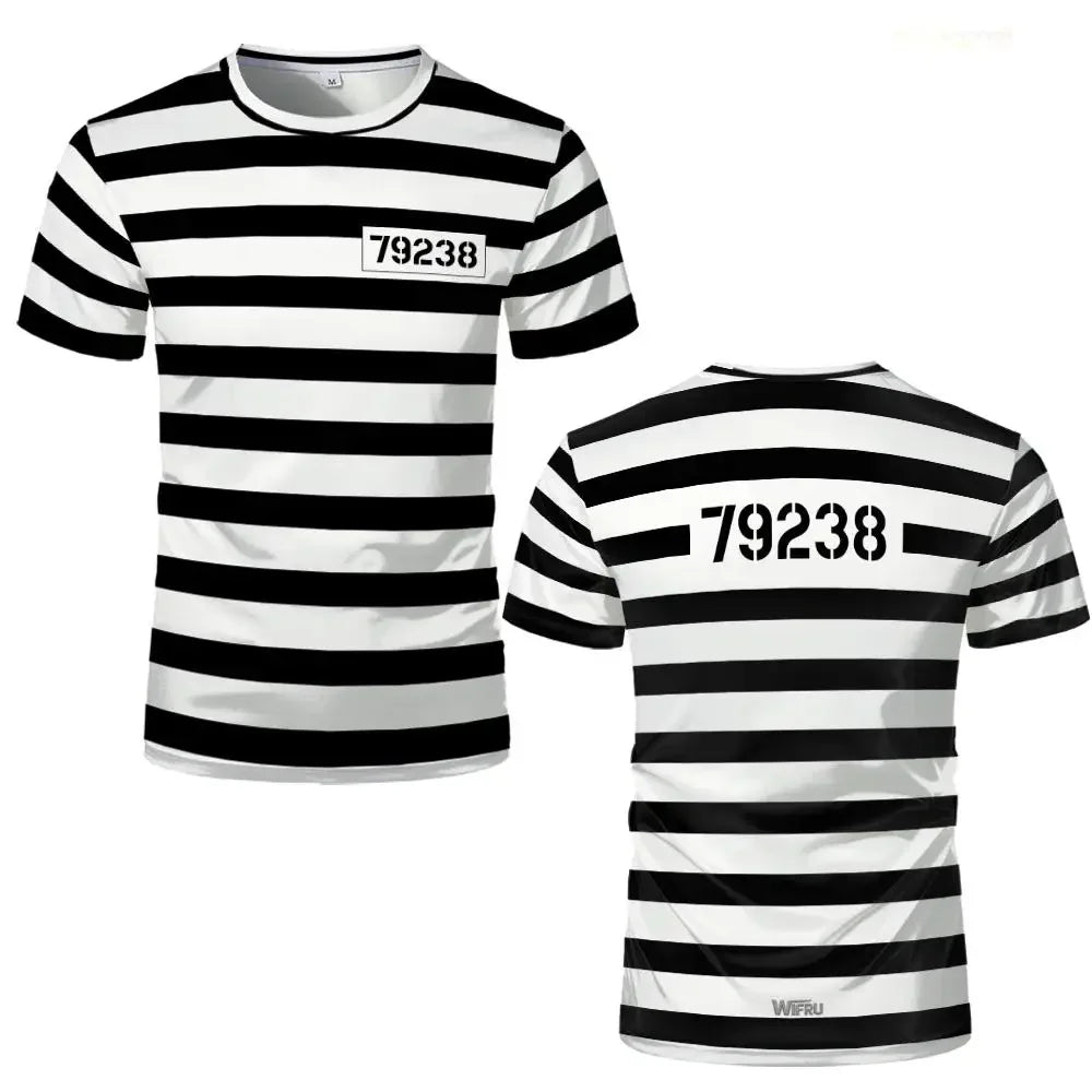 Classic Prisoner Striped T-Shirt for Halloween and Casual Wear