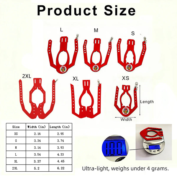 Diagramme montrant les variations de taille d'un harnais à perroquet ajustable et d'un jeu de laisse élastique, de XS à 2XL.
