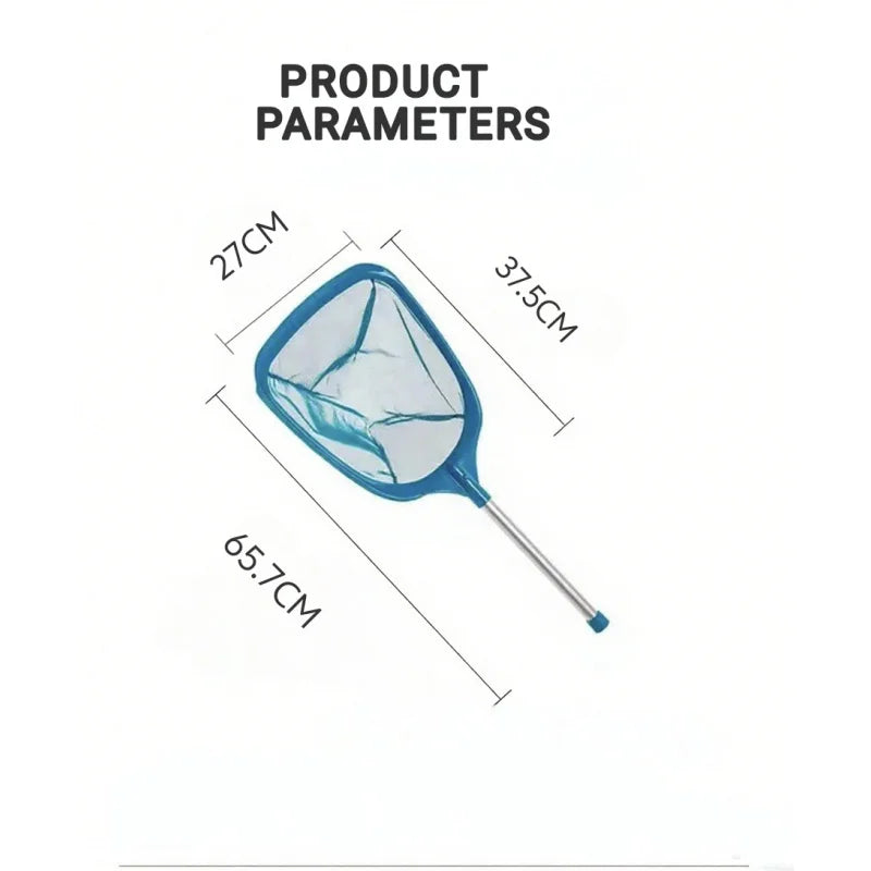 Diagramm mit den Abmessungen eines Skimmernetzes für eine Metall-Poolblatt, einschließlich Breite, Höhe und Länge.