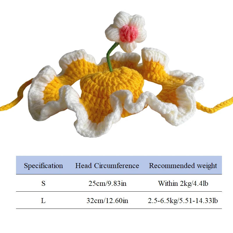 Cute Adjustable Cat Hat with Flowers for Cats and Small Dogs